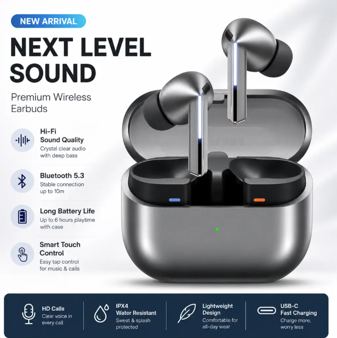Premium Wireless Earbuds - Audio adapts to surroundings